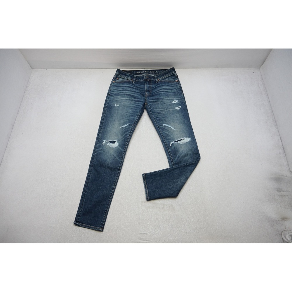 American Eagle Jeans Mens 32x32 Blue Athletic Skinny Distressed AirFlex EUC